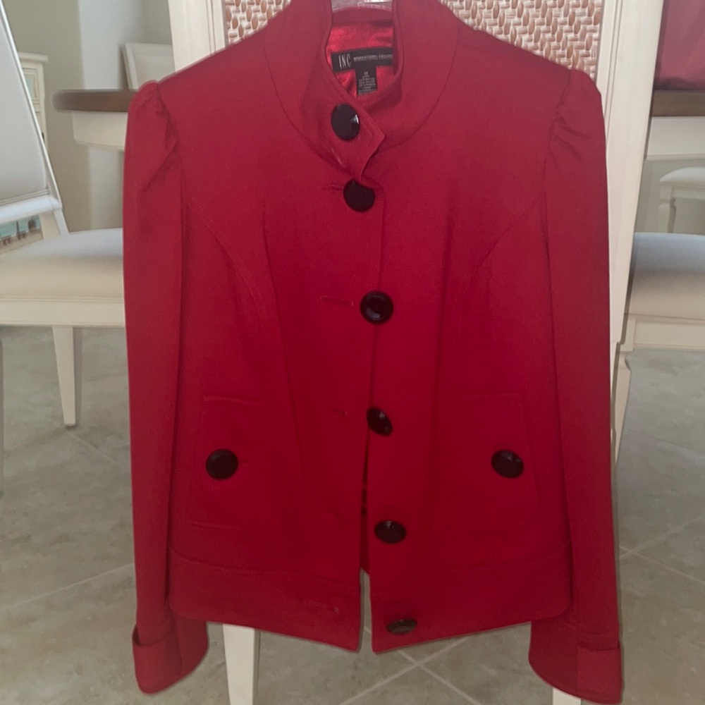 INC international concepts medium red jacket with puff sleeves